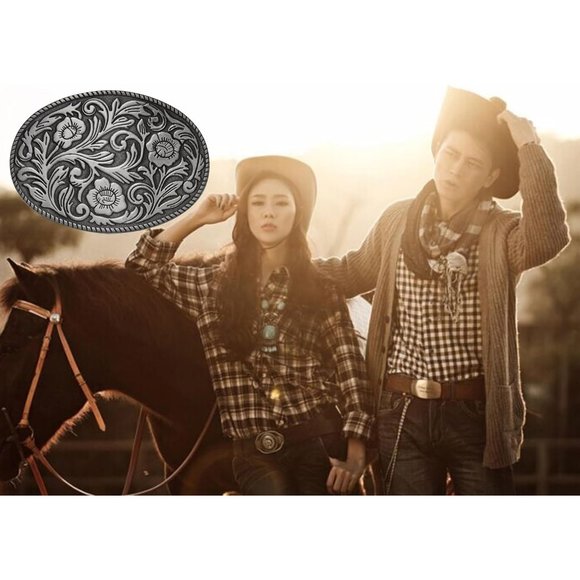 Women Cowboy Rodeo Running Horse Antique Floral Belt Buckle - Picture 7 of 7